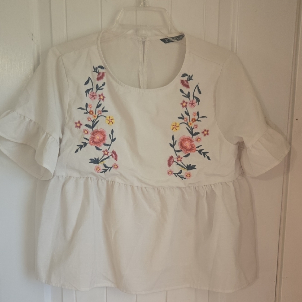 SHEIN White Blouse with Colorful Floral Design